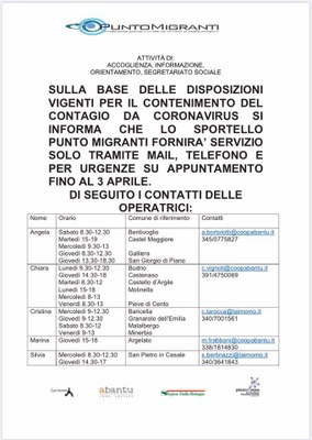 Turni Punto MIgranti Codiv19