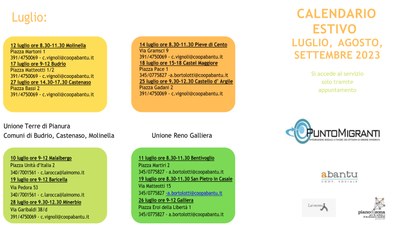 Calendario sportello migranti estate 2023