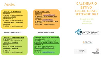 Calendario sportello migranti estate 2023