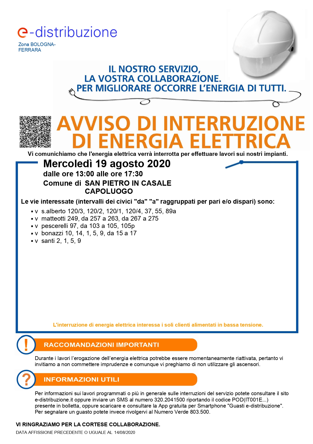 Interruzione elettricità 19 agosto 2020