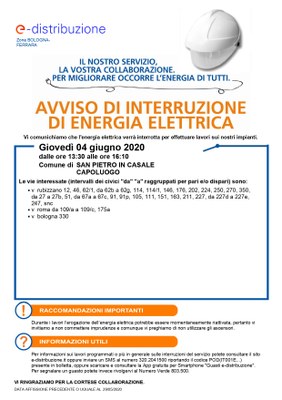 Interruzione elettricità 4 giugno