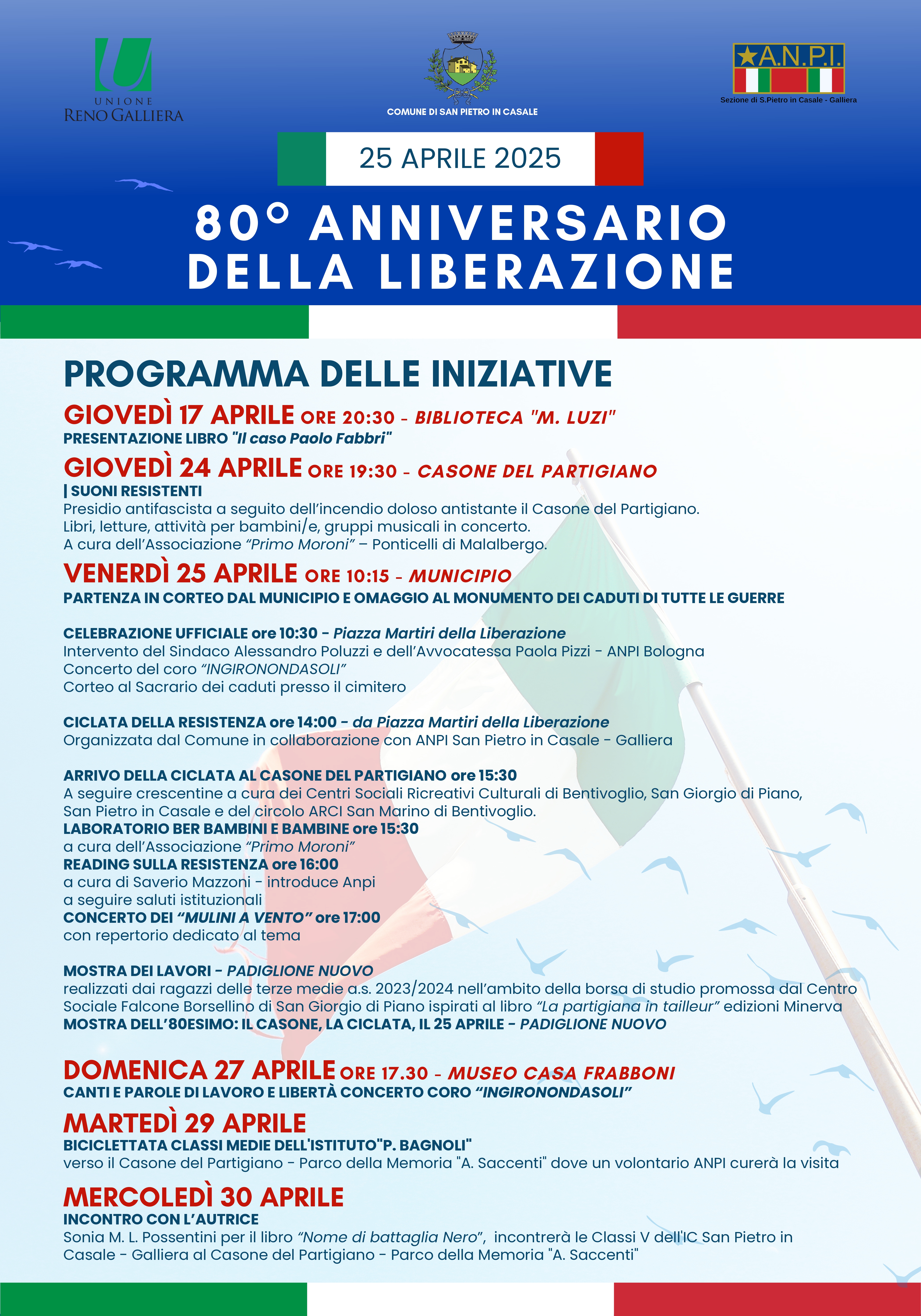 80° Anniversario della Liberazione 25 Aprile 2025: le iniziative in programma