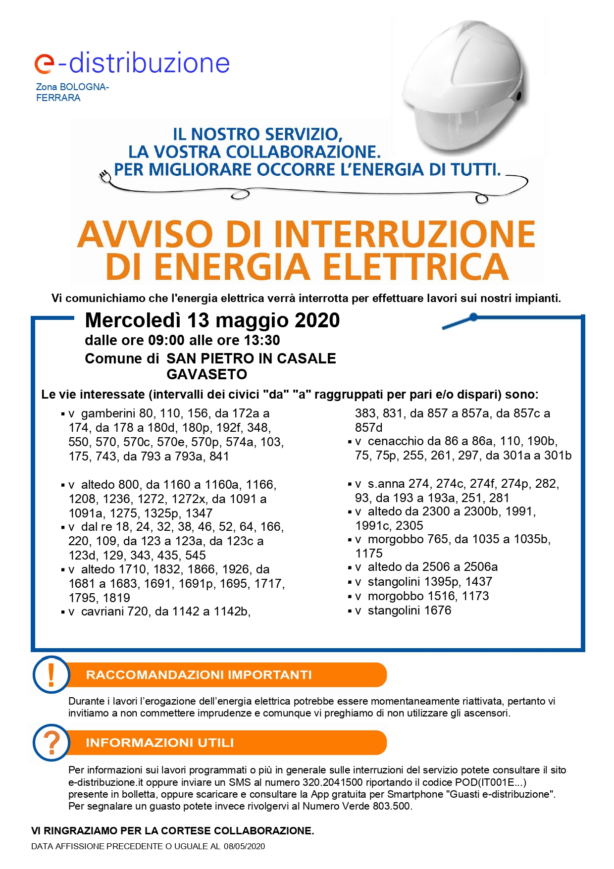 Interruzione elettricità 8 maggio 2020