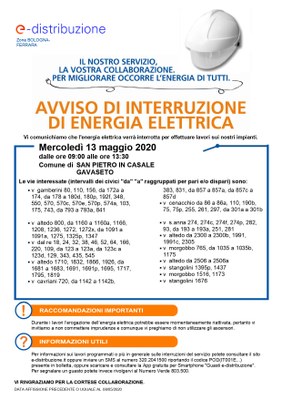 Interruzione elettricità 8 maggio 2020